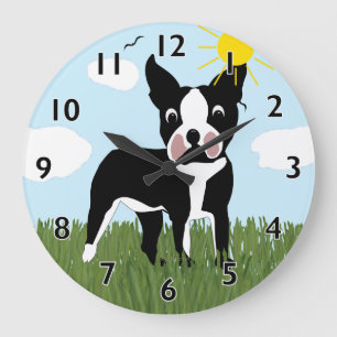 Cartoon-Boston-Terrier-Uhr Große Wanduhr
