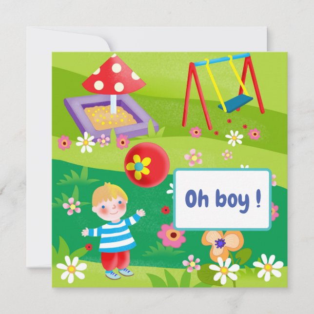 Cartoon Boy Baby Dusche Einladung (Vorderseite)
