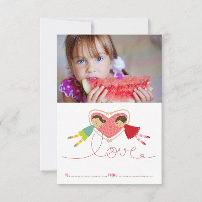 Cartoon Boy Hearts Girl Unterricht Valentinstag Einladung (Vorderseite)