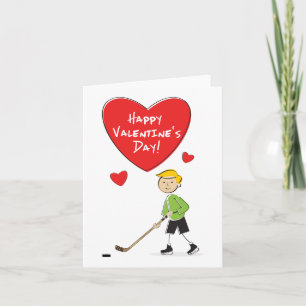 Cartoon Boy Hockey Valentines Card Feiertagskarte