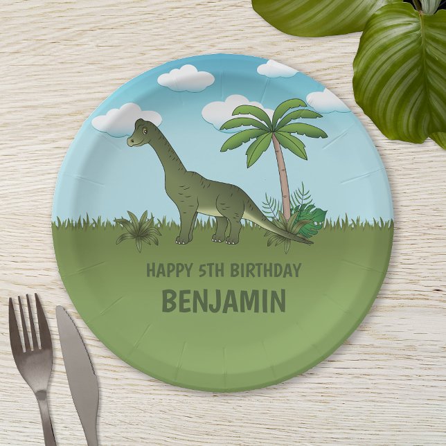 Cartoon Brachiosaurus Dinosaurier Kid's Geburtstag Pappteller (Von Creator hochgeladen)