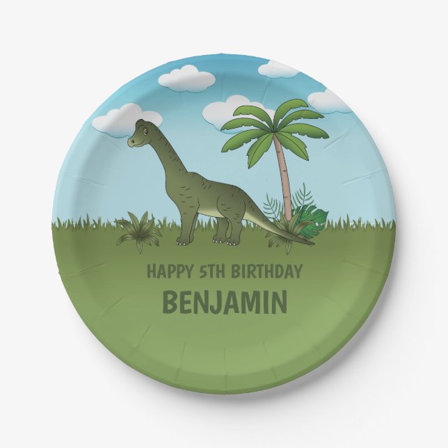 Cartoon Brachiosaurus Dinosaurier Kid's Geburtstag Pappteller (Vorderseite)