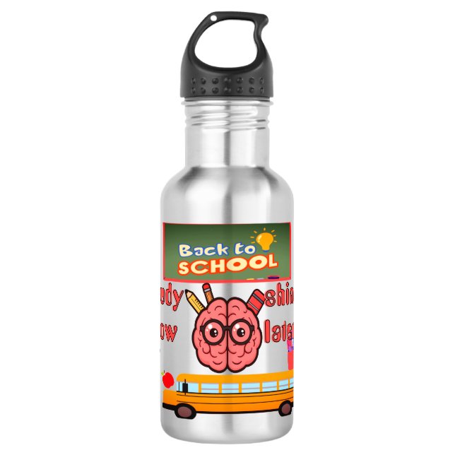 Cartoon Brain Back to School Kinder Wasserflasche (Vorderseite)