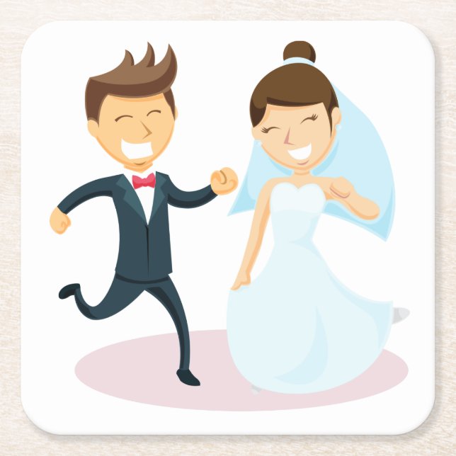 Cartoon Braut & Groom Dancing Hochzeit nur verheir Rechteckiger Pappuntersetzer (Vorderseite)