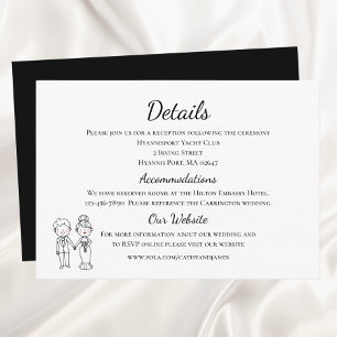 Cartoon-Braut und -Bräutigam Schwarz-Weiß-Hochzeit Begleitkarte