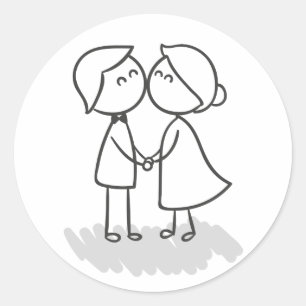 Cartoon Braut und Groom Black & White Wedding Lieb Runder Aufkleber