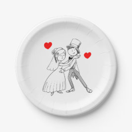 Cartoon Bride Groom Nur verheiratet Hochzeit Schwa Pappteller