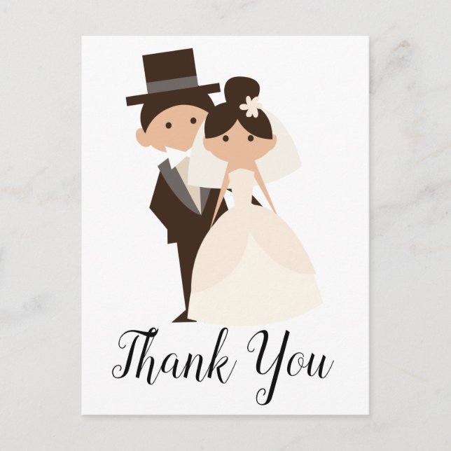 Cartoon Bride & Groom Wedding Vielen Dank Postkarte (Vorderseite)