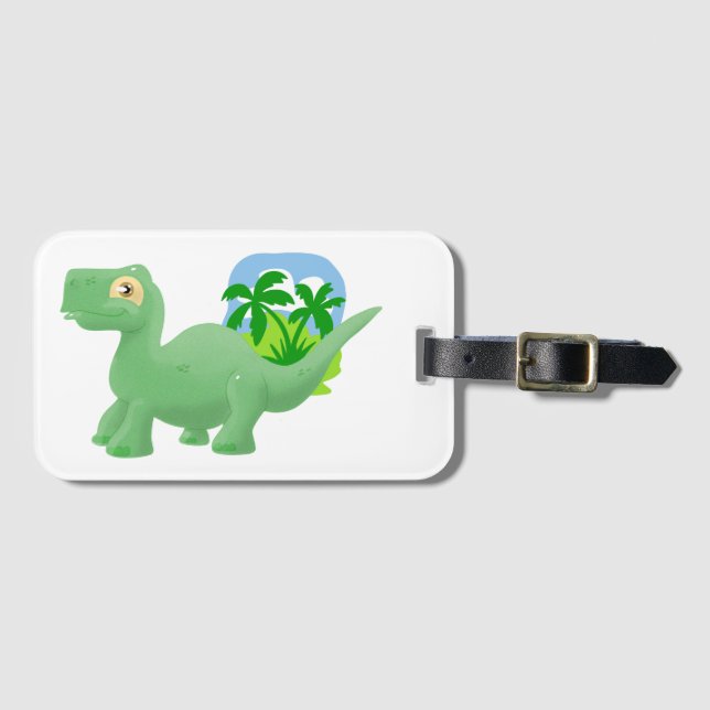 Cartoon Brontosaurus Gepäckmarke Gepäckanhänger (Vorderseite (Horizontal))