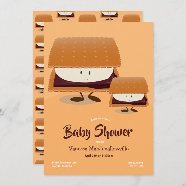 Cartoon Brown White S'more Character Baby Shower Einladung (Vorne/Hinten)