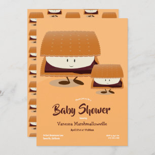 Cartoon Brown White S'more Character Baby Shower Einladung