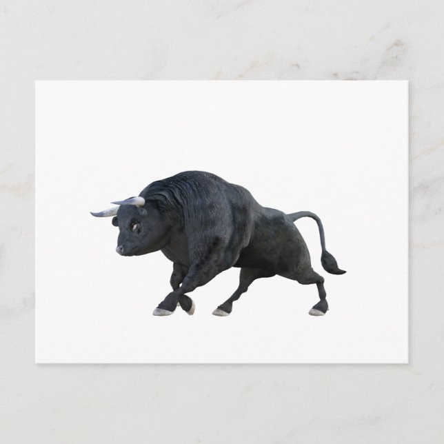 Cartoon Bull in Side Profile mit Schwanz Down Postkarte (Vorderseite)