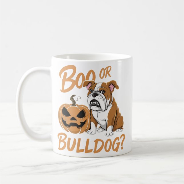 Cartoon Bulldog Halloween: Pop Art Kaffeetasse (Links)