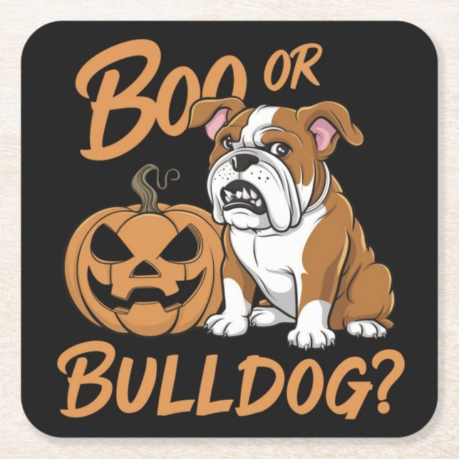 Cartoon Bulldog Halloween: Pop Art Rechteckiger Pappuntersetzer (Vorderseite)