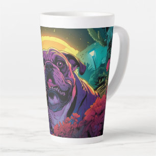Cartoon Bulldog in einem Garten Latte Tasse