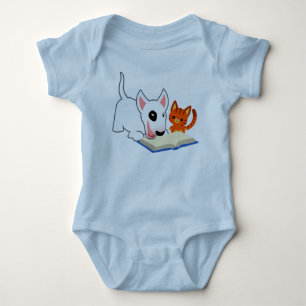 Cartoon Bullie and Kitty with Book Baby Clothing Strampler