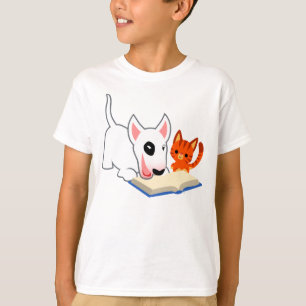 Cartoon Bullie and Kitty with Book Kids T - Shirt