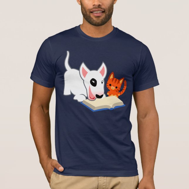 Cartoon Bullie und Kitty mit Book T - Shirt (Vorderseite)
