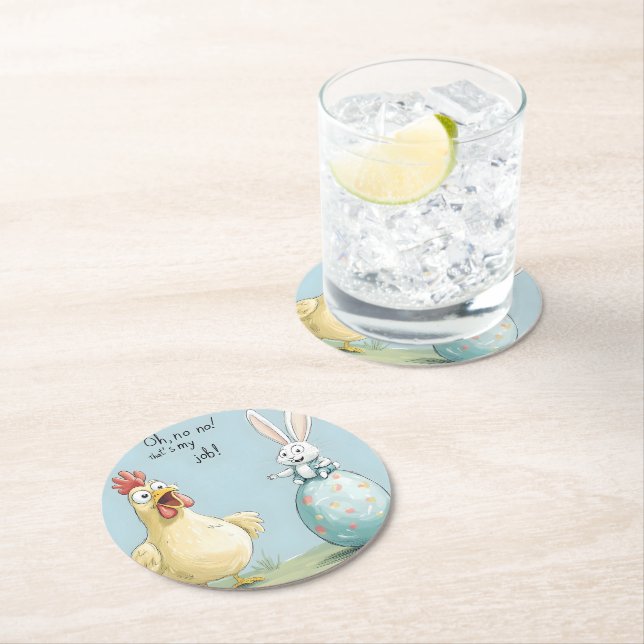Cartoon Bunny Chick Egg Osterspass Runder Pappuntersetzer (Vor Ort)