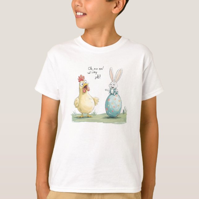 Cartoon Bunny Chick Egg Osterspass T-Shirt (Vorderseite)