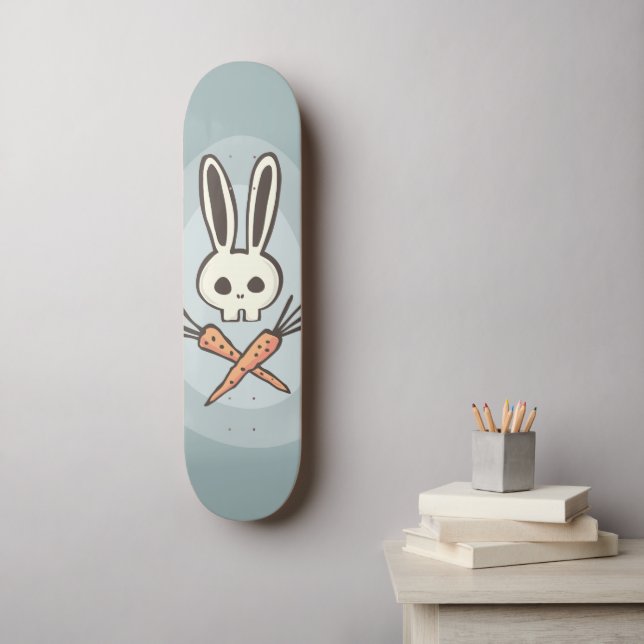 Cartoon Bunny Skull und Crossbones Skateboard (Wandkunst)