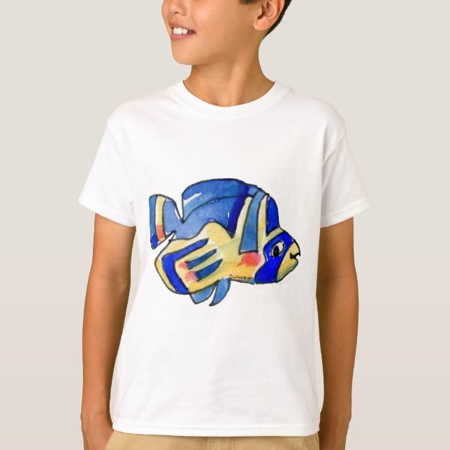 Cartoon Butterfly Blauer Fisch T-Shirt (Vorderseite)