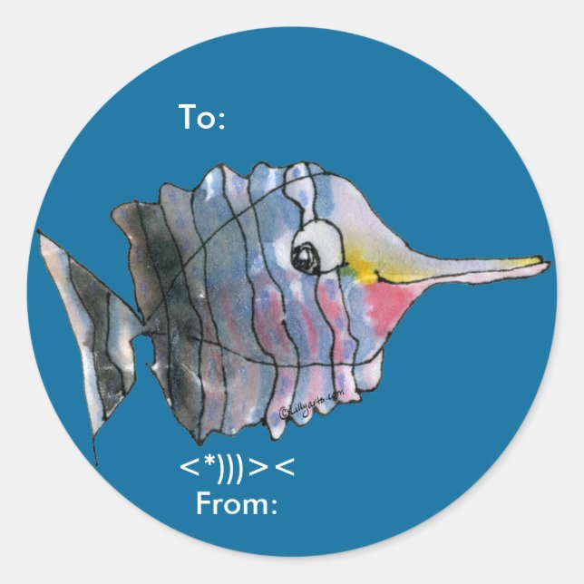 Cartoon Butterfly Fische Personalisierte Etiketten Runder Aufkleber (Vorderseite)