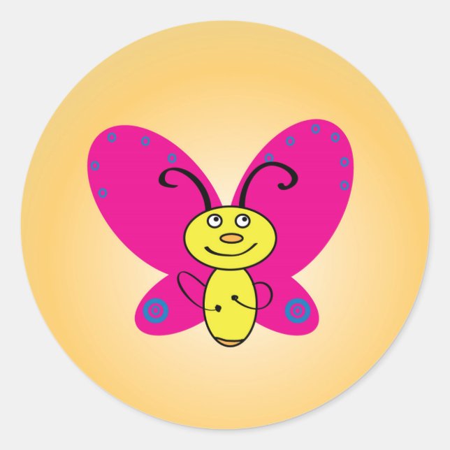 Cartoon Butterfly Funny Face Runder Aufkleber (Vorderseite)