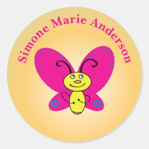Cartoon Butterfly Funny Funny Face Personalisiert Runder Aufkleber