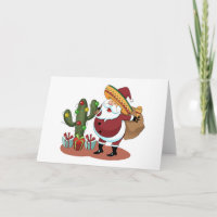 Cartoon cactus and Santa Claus wearing a sombrero