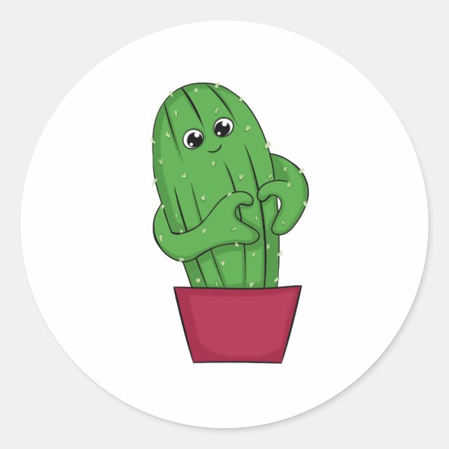 Cartoon Cactus making Heart Sign with Hands Runder Aufkleber (Vorderseite)