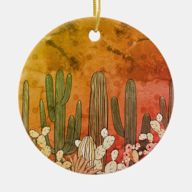 Cartoon Cactus on Orange Keramik Ornament (Vorne)