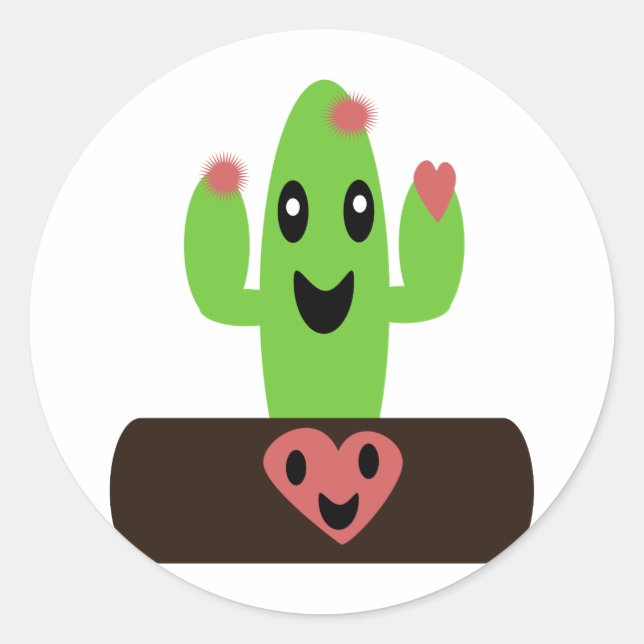 Cartoon Cactus Runder Aufkleber (Vorderseite)