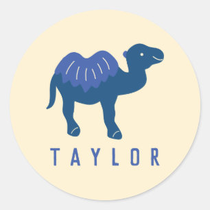 Cartoon Camel Blue Bactrian 2 Humps Personalisiert Runder Aufkleber