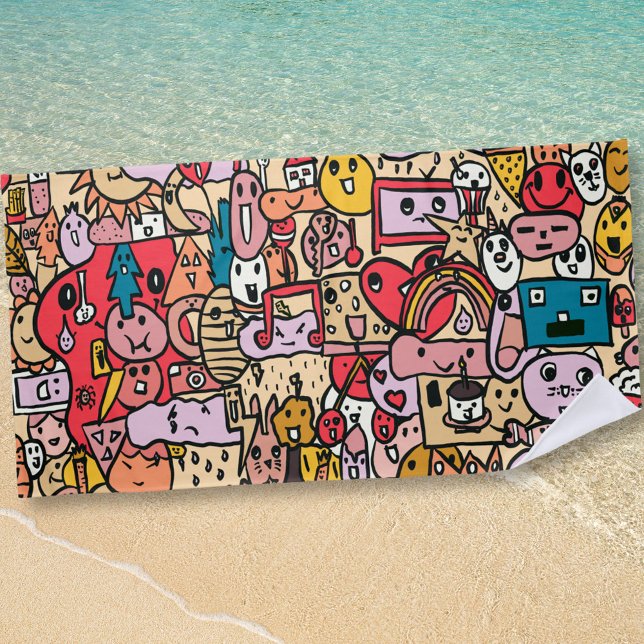 Cartoon Caracter Handgezeichnete Toss Muster Kinde Strandtuch (Von Creator hochgeladen)