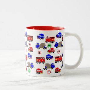 Cartoon Cars Trucks Feuer Motor Niedliche Gestaltu Zweifarbige Tasse