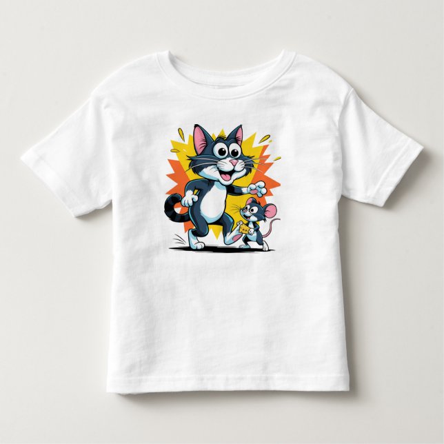 Cartoon Cat and Mouse Chase Kleinkind T-shirt (Vorderseite)