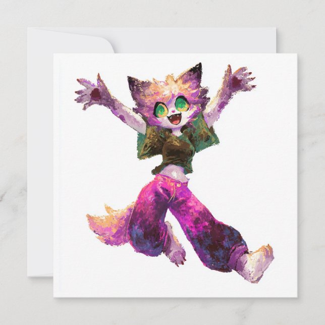 Cartoon Cat Dance Party Theme Einladung (Vorderseite)