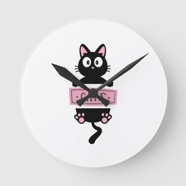 Cartoon cat design clock  runde wanduhr (Vorderseite)