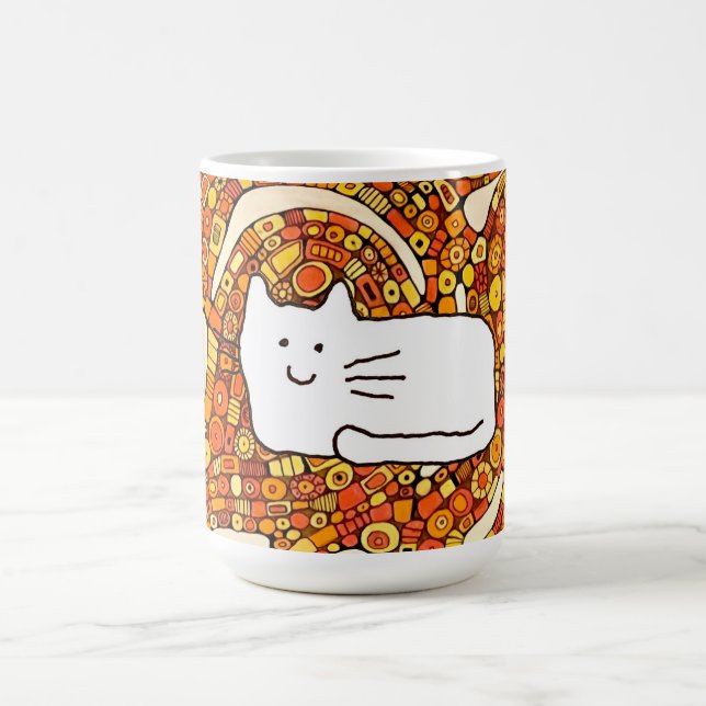 Cartoon Cat Doodle Line Drawing Kaffeetasse (Mittel)