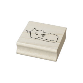 Cartoon Cat Doodle Line Drawing Wood Art Stamp Gummistempel