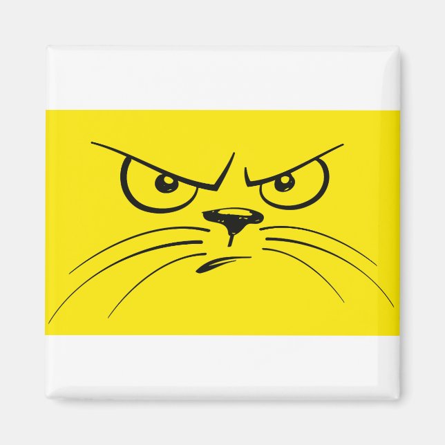 Cartoon Cat Face Feline Unhappy Yellow Cat Magnet (Vorne)