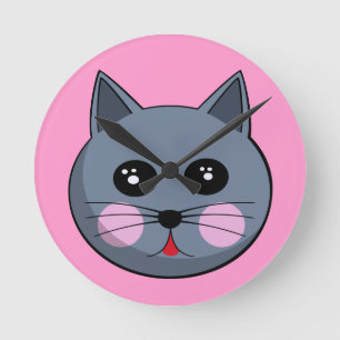 Cartoon Cat Face Wall Clock Runde Wanduhr