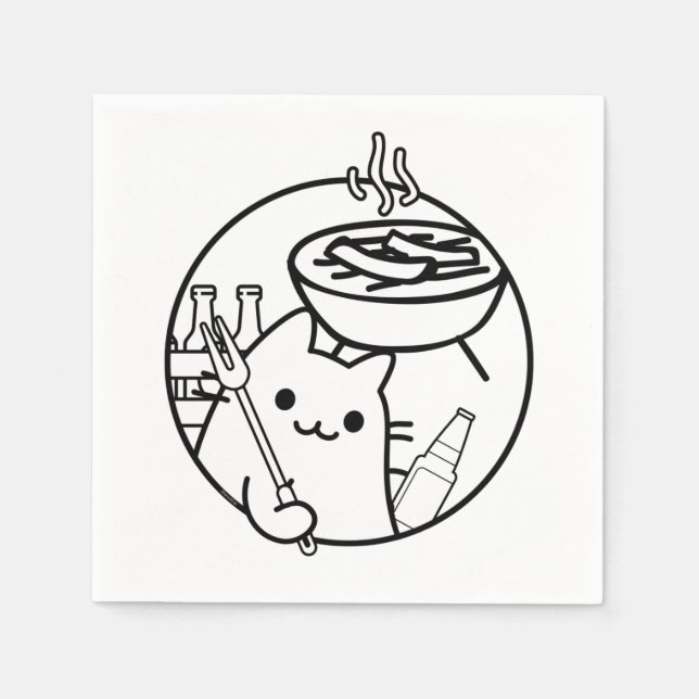 Cartoon Cat Grilling GRILLEN Grill Napkins Serviette (Vorderseite)