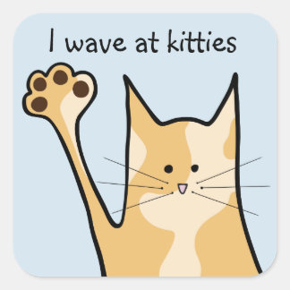 Cartoon Cat | Haustiere | Waving Kitty | Square St Quadratischer Aufkleber