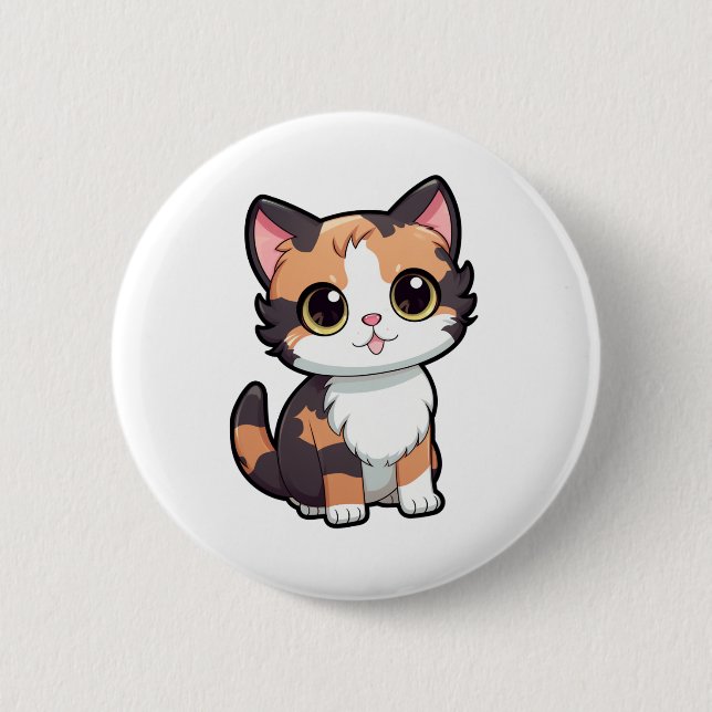 Cartoon Cat Illustration Button (Vorderseite)