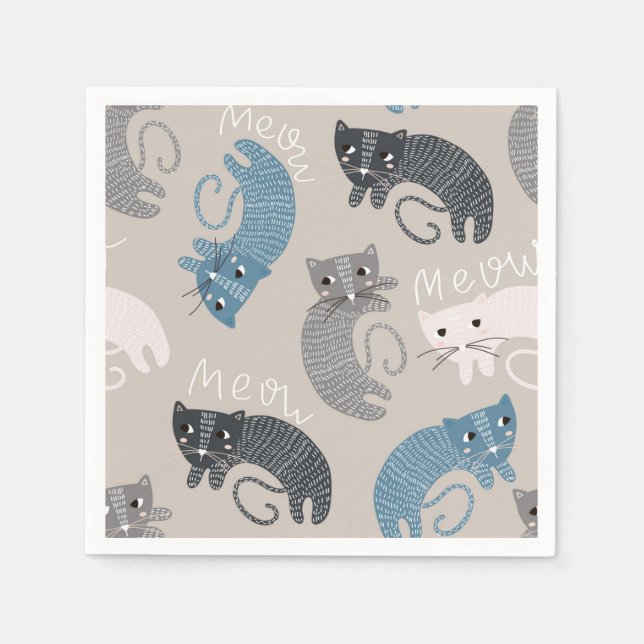 Cartoon Cat Illustration Serviette (Vorderseite)
