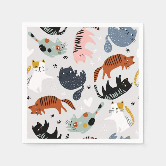 Cartoon Cat Illustration Serviette (Vorderseite)