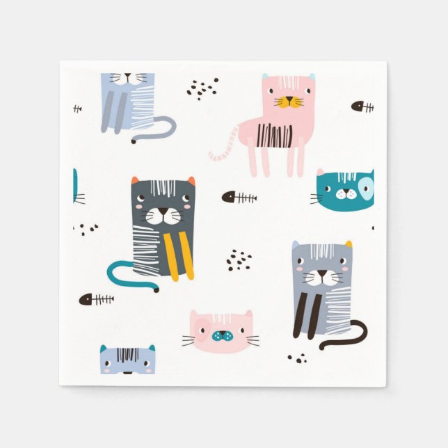 Cartoon Cat Illustration Serviette (Vorderseite)