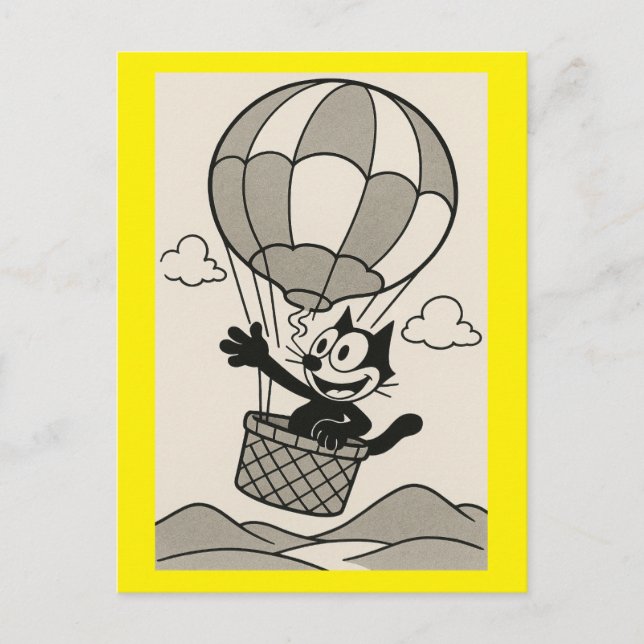 Cartoon Cat In Cartoon Ballon Basket Postkarte (Vorderseite)